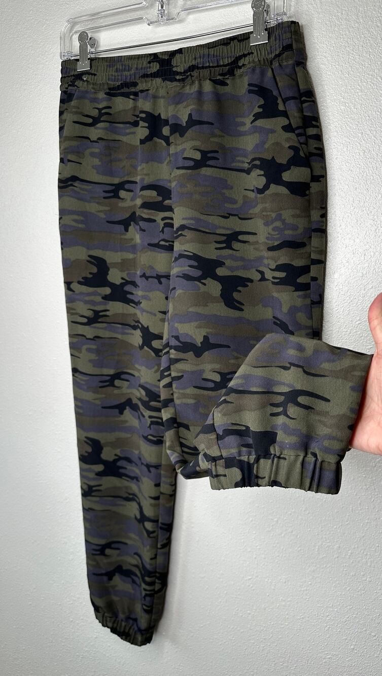 Sanctuary Green Black Blue Camo Print Cinch Waist Banded Joggger S